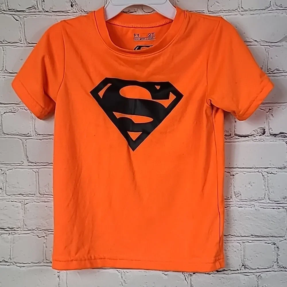 Under Armour Neon Orange Superman Athletic Jersey Short Sleeve Shirt Boys 2T